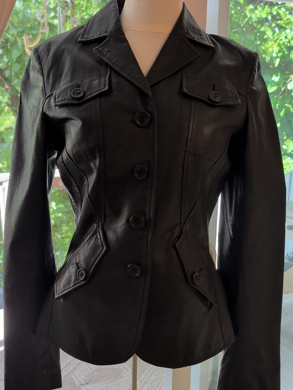 Danier Black Leather Button-Front Jacket